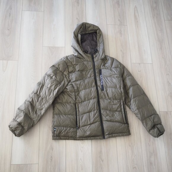 Nautica Lightweight Duck Down Feather Puffer Jacket Men's Large Olive Green - Picture 1 of 11